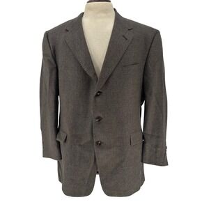 Vtg Hart Schaffner Marx Nordstrom Wool Sport Coat Blazer 48R Brown Houndstooth